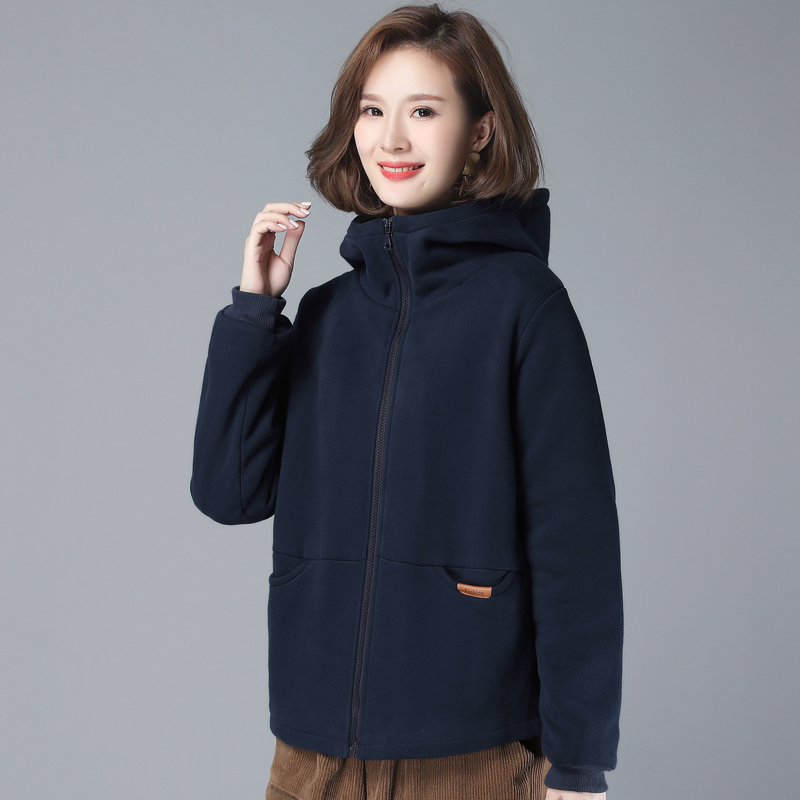中年女士加绒加厚保暖卫衣棉服短款高级感妈妈气质小个子秋冬外套