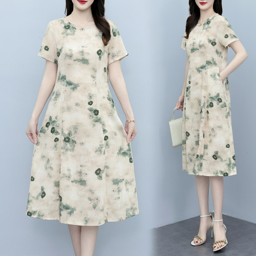 母亲节衣服妈妈夏装桑蚕丝连衣裙