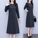 大码 女中老年高档呢子妈妈冬季 长裙 2025新款 毛呢灰色连衣裙女长袖