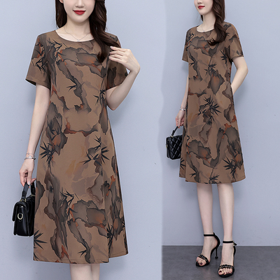 天丝小个子妈妈直筒连衣裙夏短款