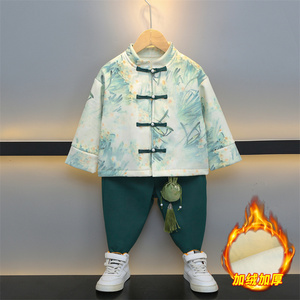 男童秋冬汉服少爷唐装套装儿童加绒加厚中式中国风古装宝宝周岁衣