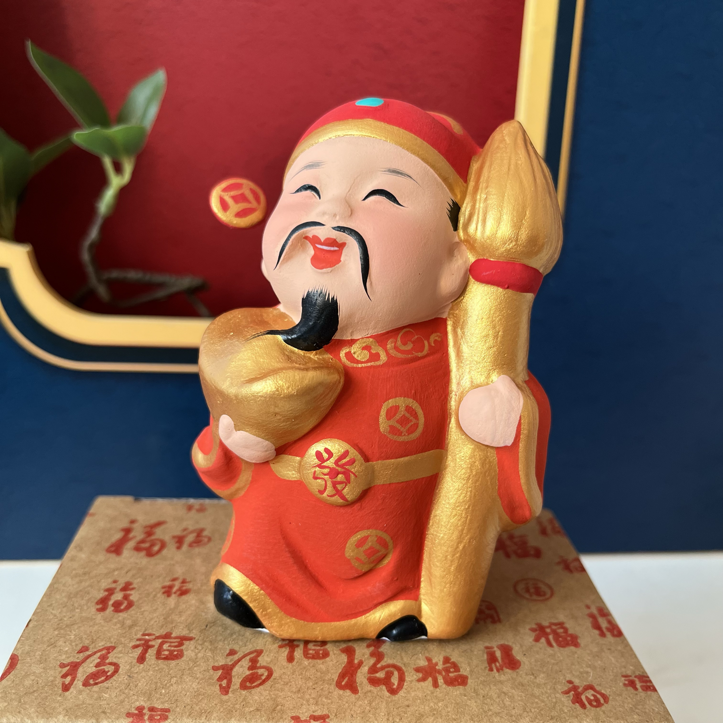 新品！大笔发财 可爱小财神爷桌面摆件 泥人张泥塑手工艺品小泥人