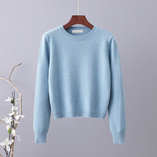 套头羊毛针织打底衫 新款 春秋宽松外穿简约矮个上衣 毛衣女冬季 短款