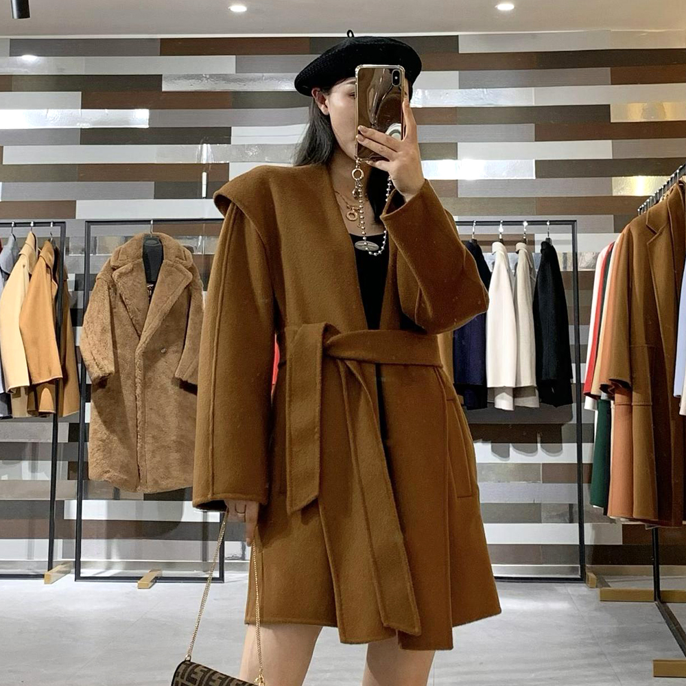 NV山羊绒水波纹中长通勤高端大衣