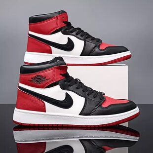 Aj男鞋高帮鞋黑红脚趾aj1芝加哥黑红色禁穿高帮休闲板鞋女篮球鞋