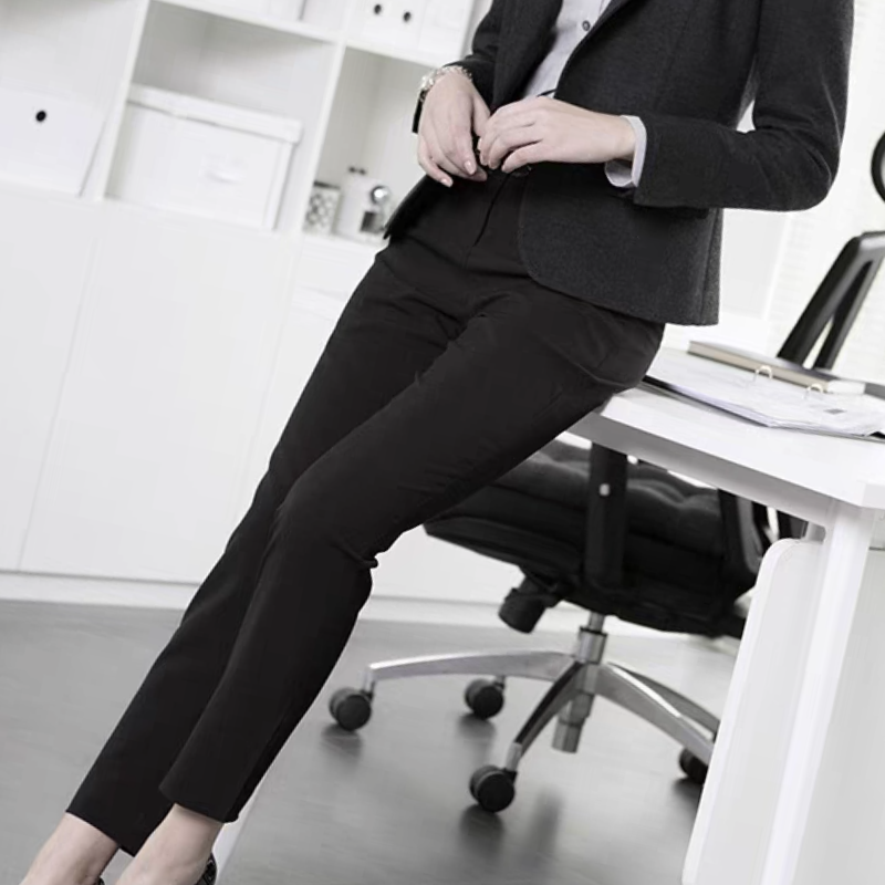 OFFI-SMART同款黑色中腰小脚弹性修身正装职业西裤九分裤女春夏