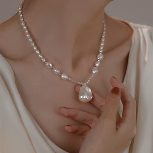 法式巴洛克褶皱水滴珍珠吊坠项链复古设计感串珠锁骨链小众简约女