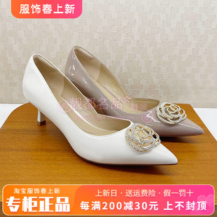 正品蹀愫ts女鞋2026春新款百搭细跟金属饰扣尖头单鞋T76116A-03