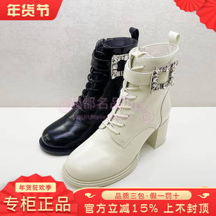 正品Kiss Kitty女鞋促销冬新款时尚简约链条高跟短靴SA32713-81