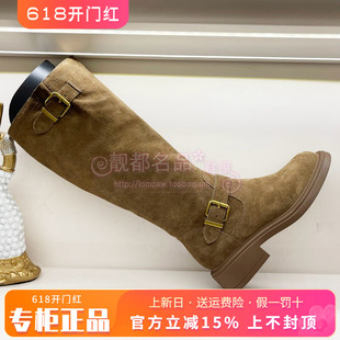 Harson/哈森女鞋冬新款圆头时装靴牛皮粗跟长靴HA247183
