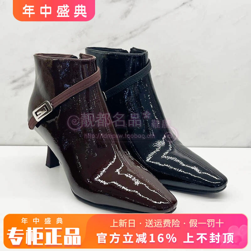 正品KISSCAT接吻猫女靴2025冬季新款牛皮高跟细跟短靴KA65888-10