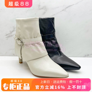 KISSCAT接吻猫女靴2026冬季新款羊皮高跟尖头短靴K76722A-12