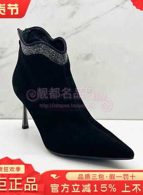 正品KISSCAT接吻猫女靴2025秋季新款羊皮高跟细跟短靴KA65717-80