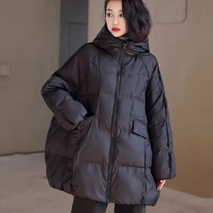 2025巨好看的羽绒服女冬中长款小个子大码宽松胖mm白鸭绒加厚外套
