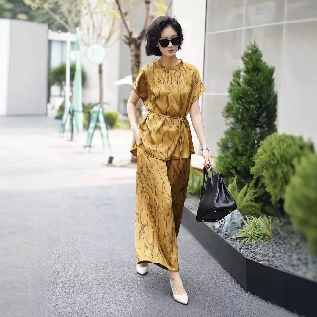 大码显瘦新中式轻奢妈妈两件套夏