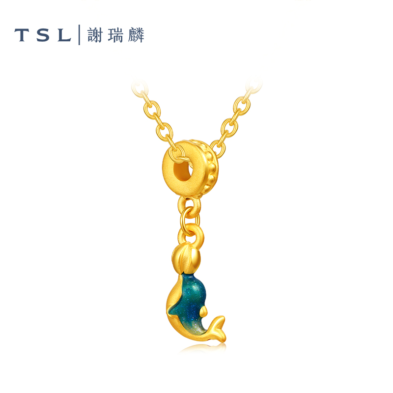 TSL谢瑞麟黄金吊坠海豚5D转运珠足金不含手绳XQ465