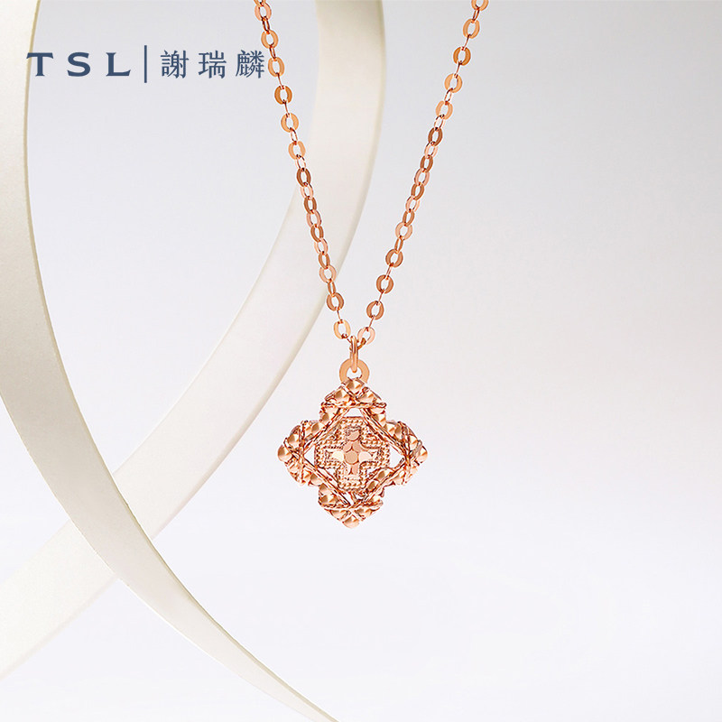 TSL谢瑞麟时尚闪耀金系列18K金项链花形玫瑰金锁骨链女士BF360
