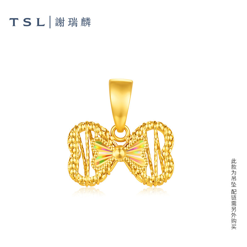 TSL谢瑞麟黄金吊坠5G足金工艺蝴蝶结足金吊坠挂坠计价黄金女XR345