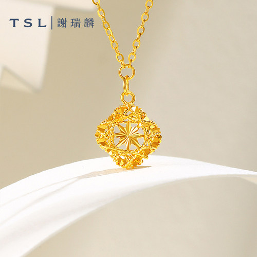【国补】TSL谢瑞麟四方如意黄金项链5G足金工艺套链计价黄金XR550