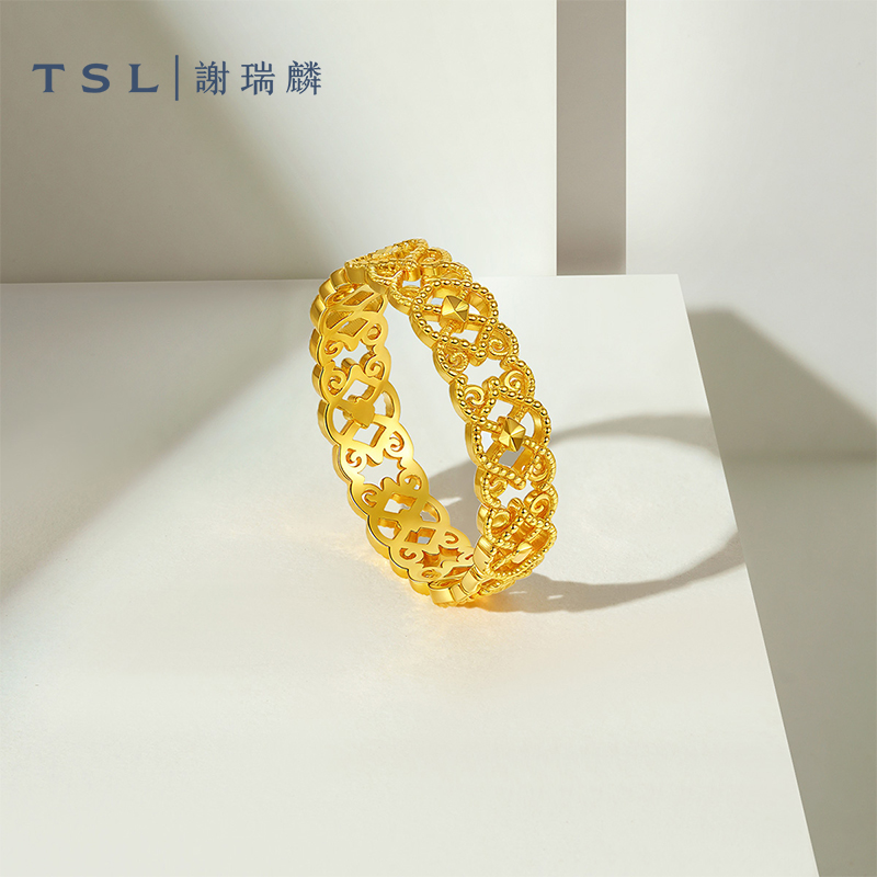 TSL谢瑞麟黄金戒指5G足金指环复古设计计价黄金新品女士XQ494