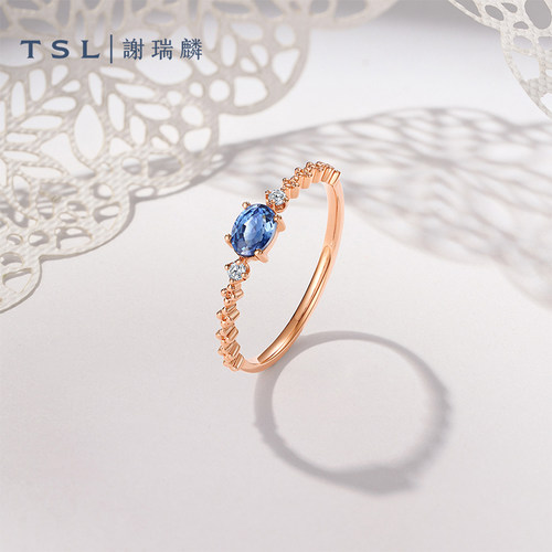 TSL谢瑞麟彩宝系列18K金钻石戒指蓝宝石指环彩宝女款64580