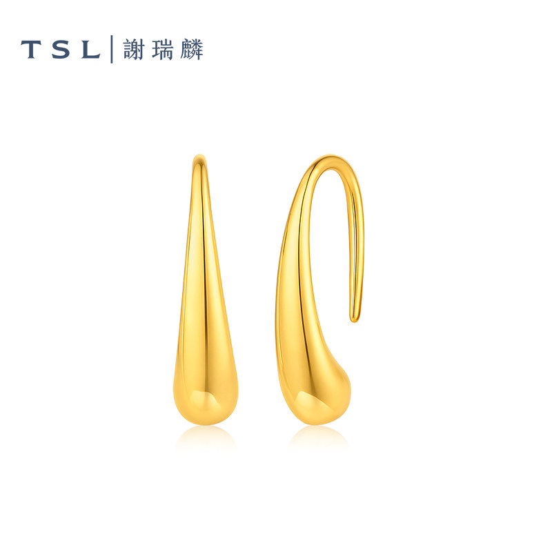 TSL谢瑞麟黄金耳环5D硬金水滴耳饰计价黄金女士新品XR359