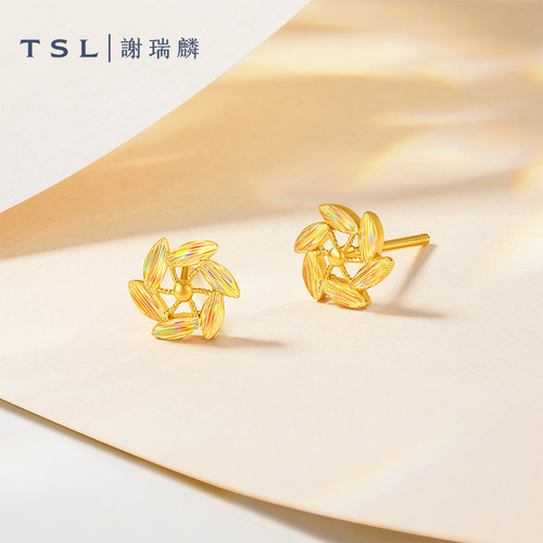 TSL谢瑞麟黄金耳钉风车5G足金工艺耳饰新品计价黄金女士XR381