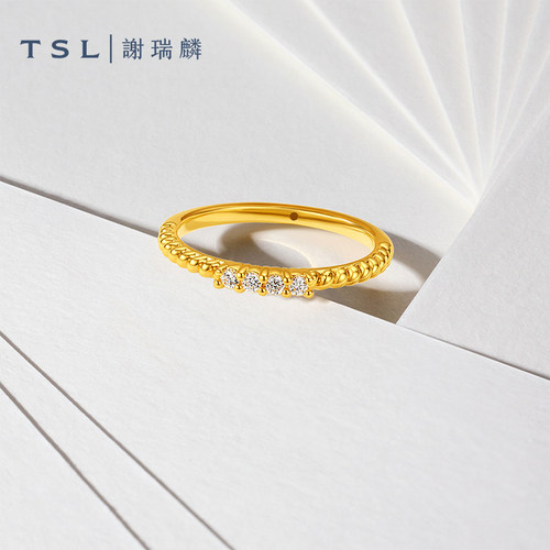 TSL谢瑞麟黄金戒指5D硬金镶钻足金指环新品女士XR524