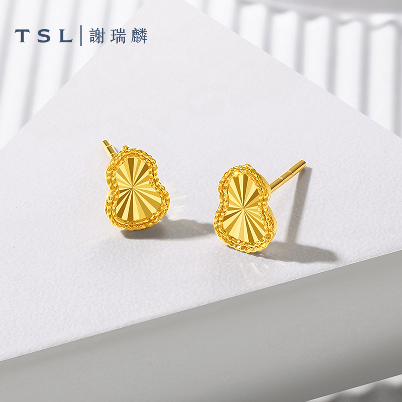 TSL谢瑞麟时尚几何耳饰系列黄金耳钉直针款5G足金耳环新品XQ928
