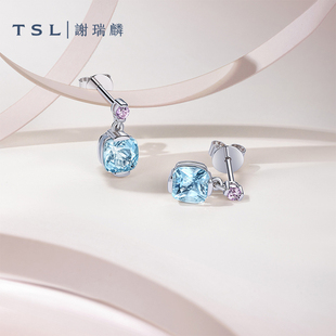 TSL谢瑞麟几何魅力系列Pt950铂金耳饰海蓝宝宝石耳环新品 女BF242
