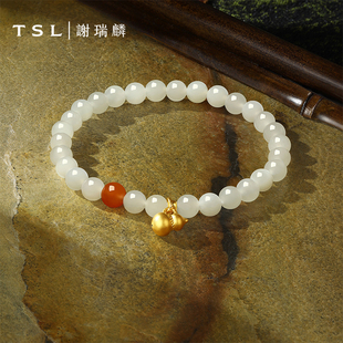 TSL谢瑞麟国潮时尚 和田玉系列手串南红玛瑙足金葫芦手链XQ264