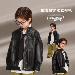 帅气时髦上 儿童春季 法国Anseola男童皮衣夹克外套2026春秋装 新款