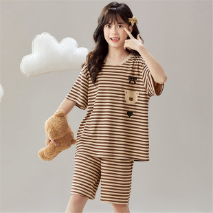 夏季 法国Anseola女童睡衣2026新款 套装 短裤 中大童女 儿童纯棉短袖