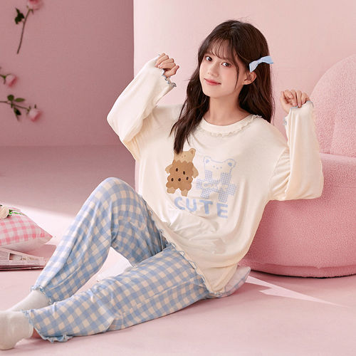 法国Anseola女童莫代尔家居服睡衣2026新款春秋儿童长袖女孩洋气