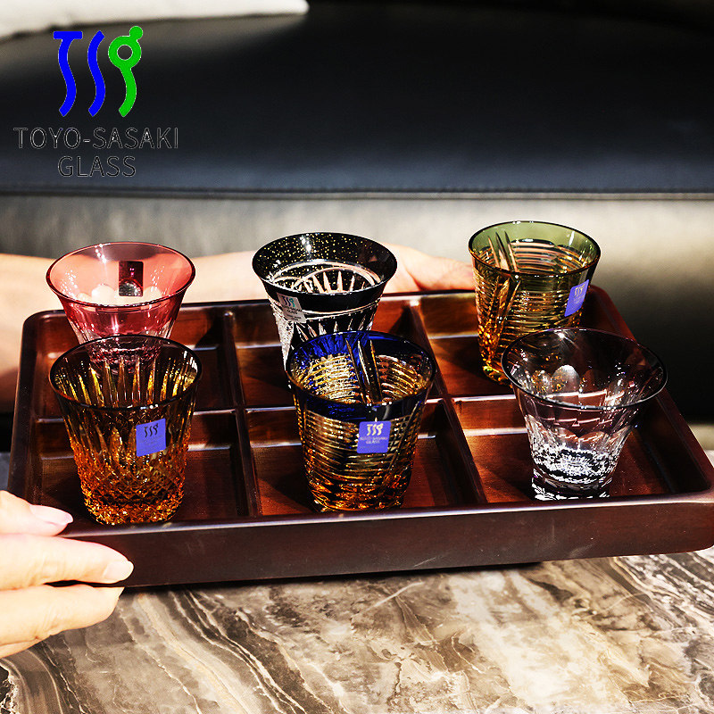 日本佐佐木进口水晶玻璃手工八千代切子金箔清酒杯冰酒果酒杯子