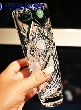 捷克原装进口水晶玻璃轻奢高档精刻小号花瓶客厅茶几插花花瓶摆件