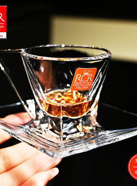 意大利RCR进口水晶玻璃时尚花茶杯子创意欧式咖啡杯带把带底碟子