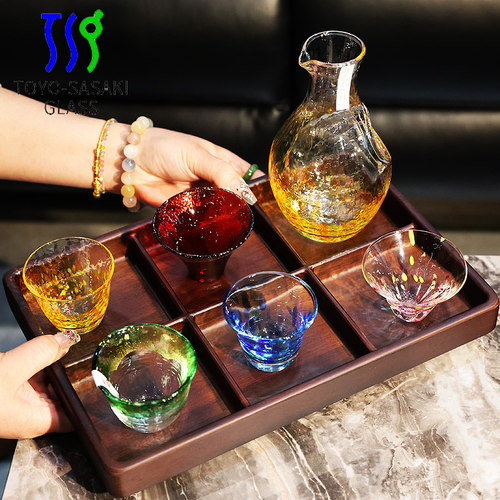 日本进口东洋佐佐木手工玻璃清酒杯冷酒壶果酒米酒烧酒杯子套装