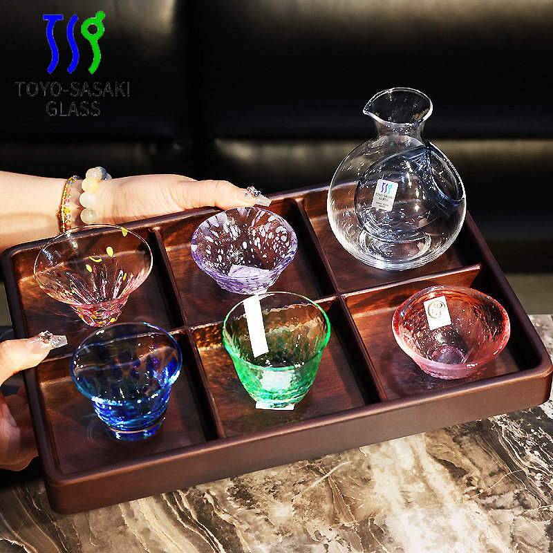 日本进口九宫格彩色玻璃杯清酒杯冰酒杯果酒烧酒杯米酒杯茶水杯子