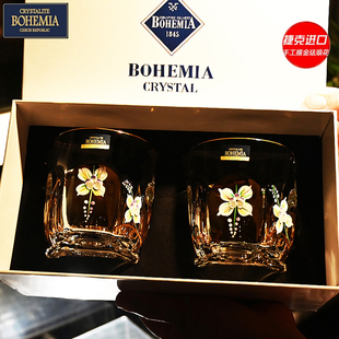 捷克進(jìn)口BOHEMIA水晶玻璃描金琺瑯花威士忌杯洋酒杯水啤酒水杯子