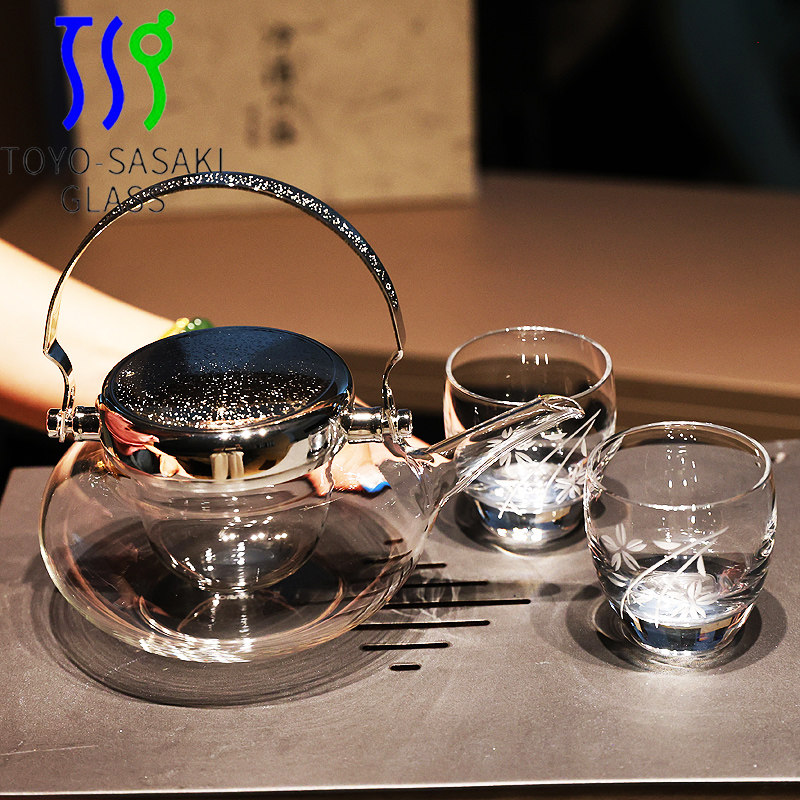 日本进口东洋佐佐木玻璃手工花茶杯酒杯酒壶茶壶一壶二杯子套装