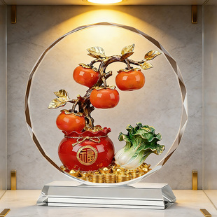 百财柿子水晶摆件桌面装 饰乔迁送礼品招财摆件办公桌桌面摆件