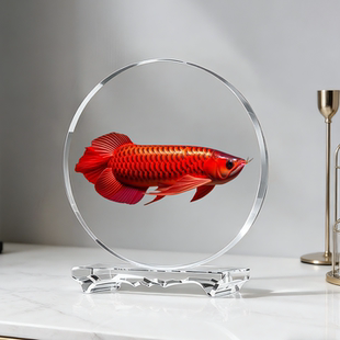 富贵红龙鱼桥型内雕水晶摆件好运桌面摆件风水摆件送人招财进宝