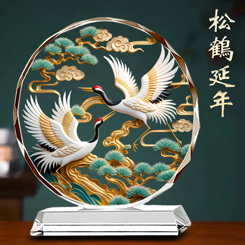 仙鹤2水晶摆件桌面客厅办公室装饰延年乔迁乔迁祝寿送礼物摆台