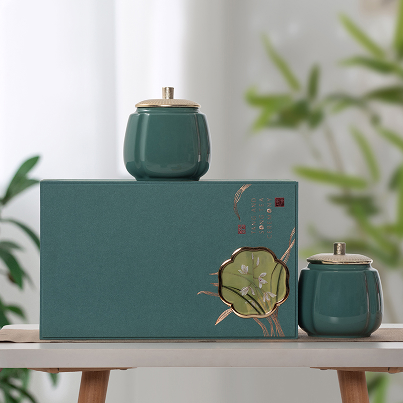 2024年绿茶茶叶空礼盒通用装陶瓷罐碧螺春龙井包装盒空礼盒可定制