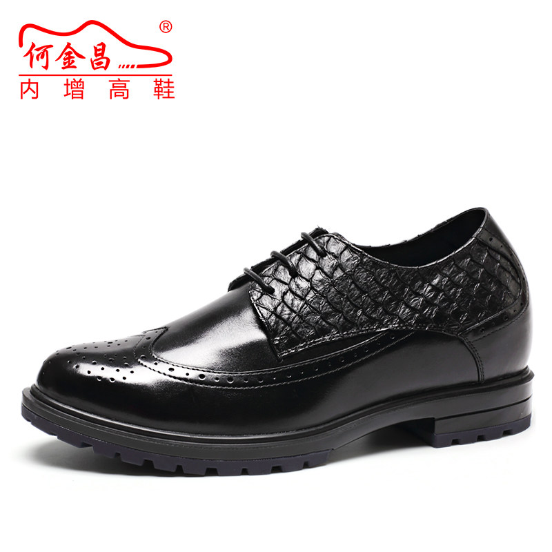 精品订做何金昌内增高男鞋增高布洛克男鞋商务正装皮鞋牛皮7cm