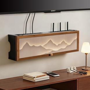 路由器放置架免打孔光猫机顶盒置物架电视机下方遮丑神器电线隐藏