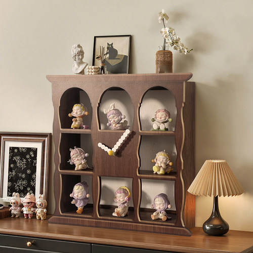 创意盲盒手办收纳盒带时钟展示架