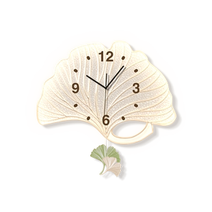 客厅银杏叶摇摆挂钟家用创意个性时尚钟表挂墙奶油风餐厅led时钟