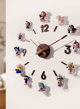 labubu泡泡玛特盲盒收纳挂钟客厅diy手办展示架钟表创意静音时钟